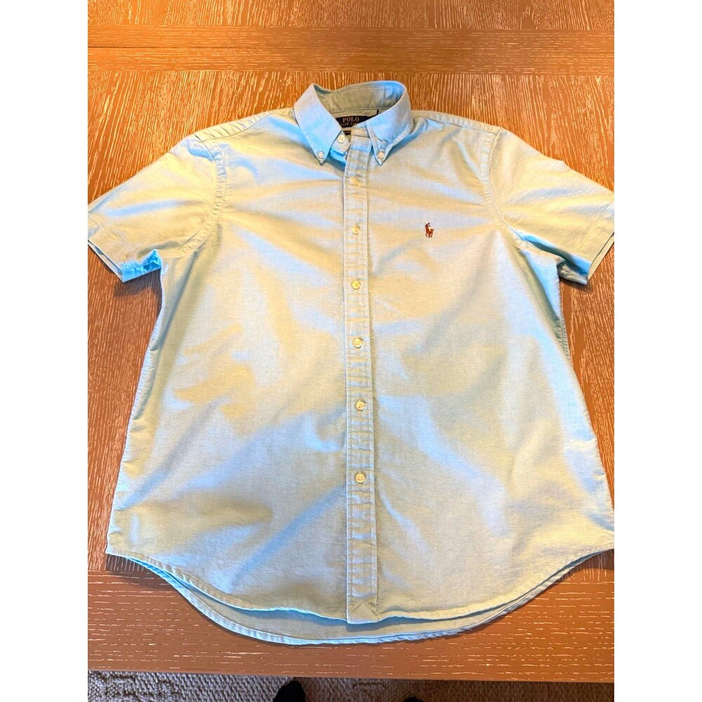 Polo Ralph Lauren Men's L Blue Woven Cotton Classic Fit Polo Pony Button-Down